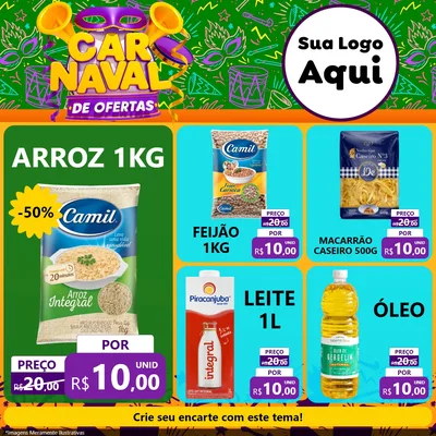 Modelo de Rede Social para Feed Facebook com o tema Carnaval de Ofertas para Supermercado
