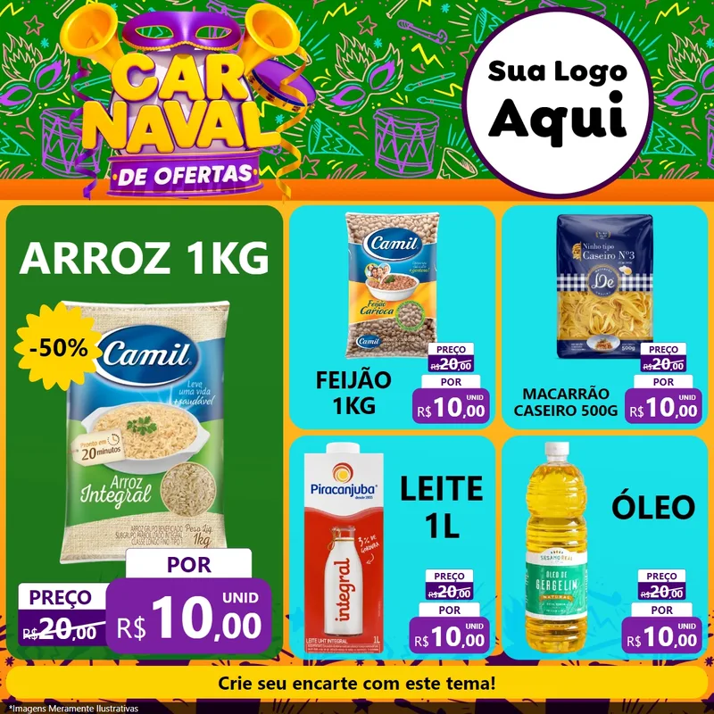 Modelo de Rede Social para Feed Facebook com o tema Carnaval de Ofertas para Supermercado
