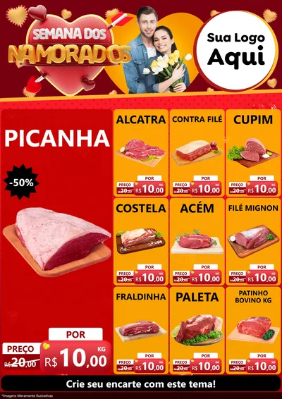 Modelo de Encarte para Encarte A4 Vertical com o tema Semana dos Namorados para Açougue