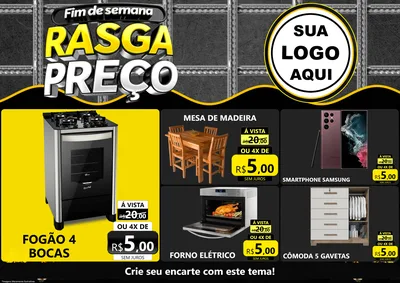 Modelo de Encarte para Encarte A4 Horizontal com o tema Fim de Semana Rasga Preço para Móveis e Eletro