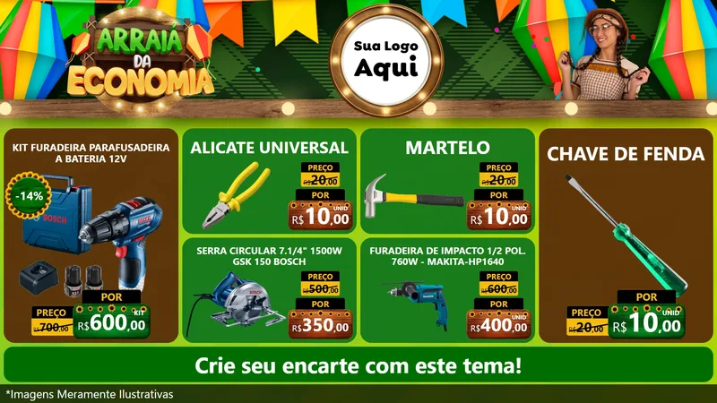 Modelo de TV para TV Horizontal com o tema Arraiá de Economia para Maquinas e Ferramentas