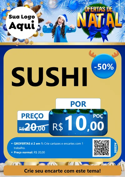 Modelo de Cartaz para Cartaz A4 Vertical com o tema Ofertas de Natal para Comida japonesa