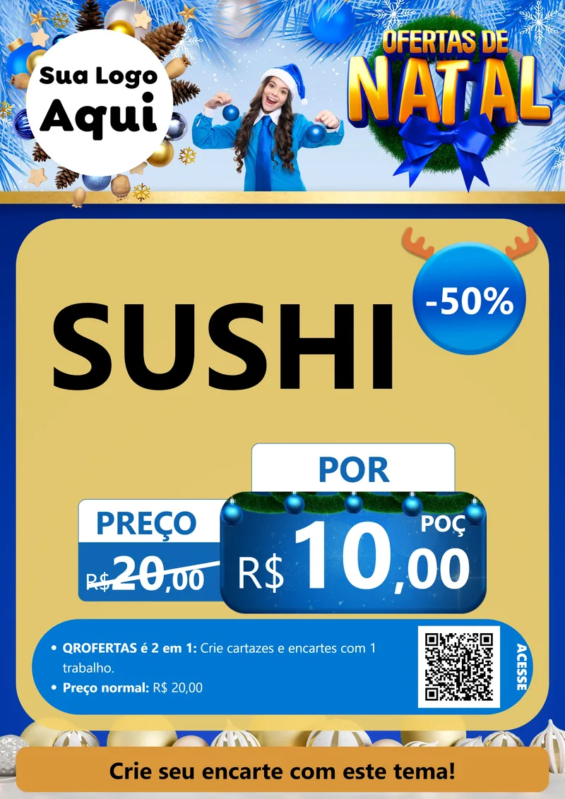Modelo de Cartaz para Cartaz A4 Vertical com o tema Ofertas de Natal para Comida japonesa
