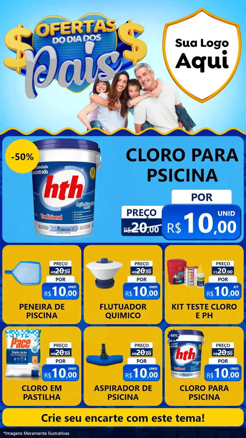 Modelo de Rede Social para Stories com o tema Ofertas do Dia dos Pais para Produtos para Piscina