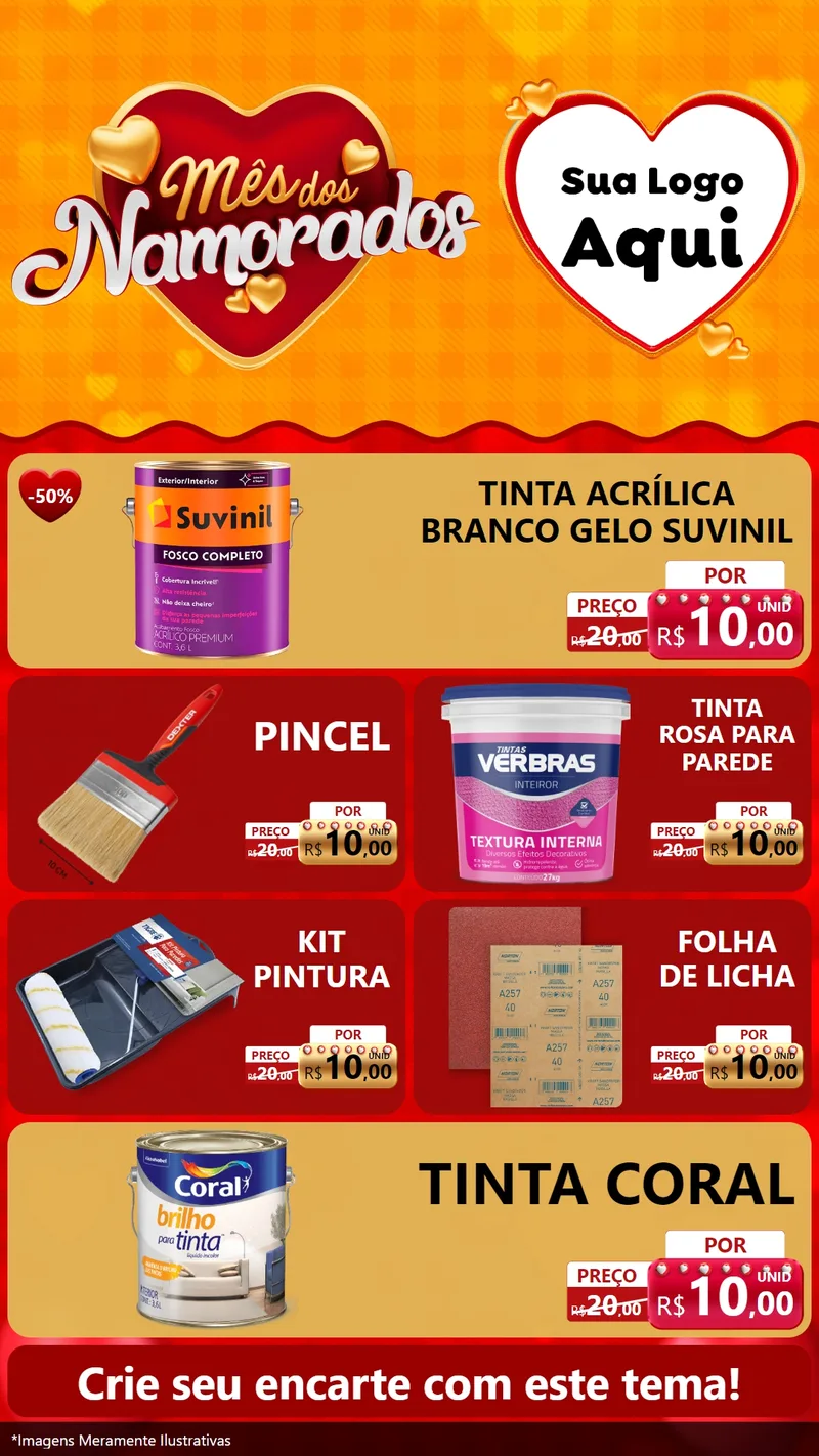 Modelo de TV para TV Vertical com o tema Mês dos Namorados para Tintas e Ferramentas