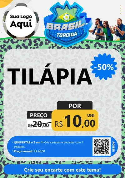 Modelo de Cartaz para Cartaz A4 Vertical com o tema Brasil Torcida - Copa para Peixaria