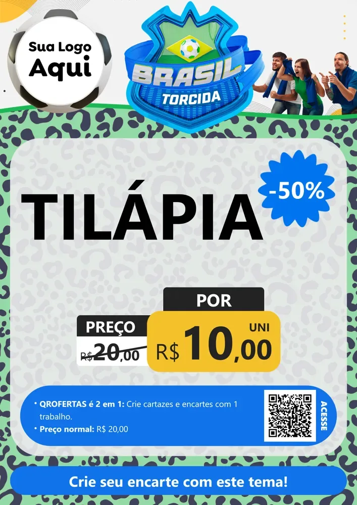 Modelo de Cartaz para Cartaz A4 Vertical com o tema Brasil Torcida - Copa para Peixaria