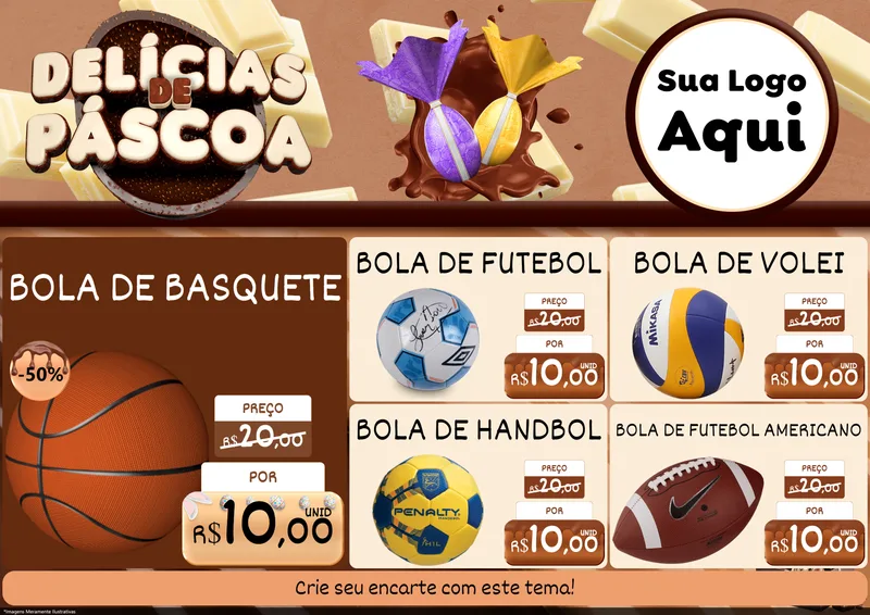 Modelo de Encarte para Encarte A4 Horizontal com o tema Delícias de Páscoa para Artigos Esportivos
