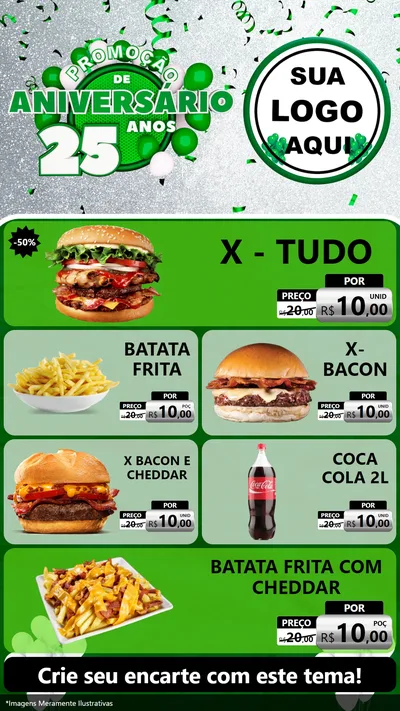 Modelo de TV para TV Vertical com o tema Promoção de Aniversário - 25 Anos para Hamburgueria