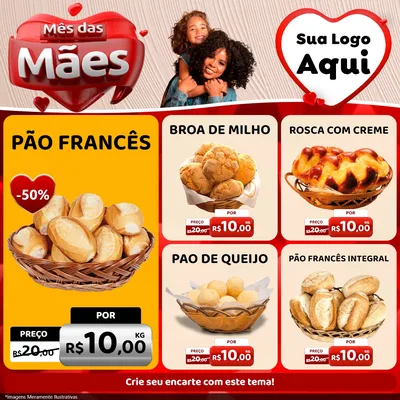 Modelo de Rede Social para Feed Facebook com o tema Mês das Mães para Padaria