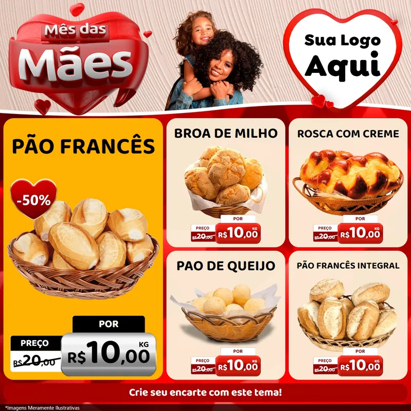 Modelo de Rede Social para Feed Facebook com o tema Mês das Mães para Padaria