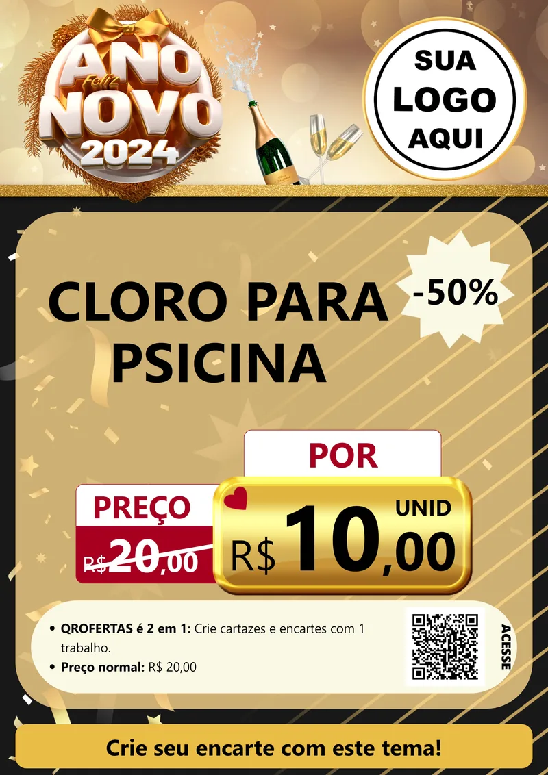Modelo de Cartaz para Cartaz A4 Vertical com o tema Feliz Ano Novo 2027 para Produtos para Piscina