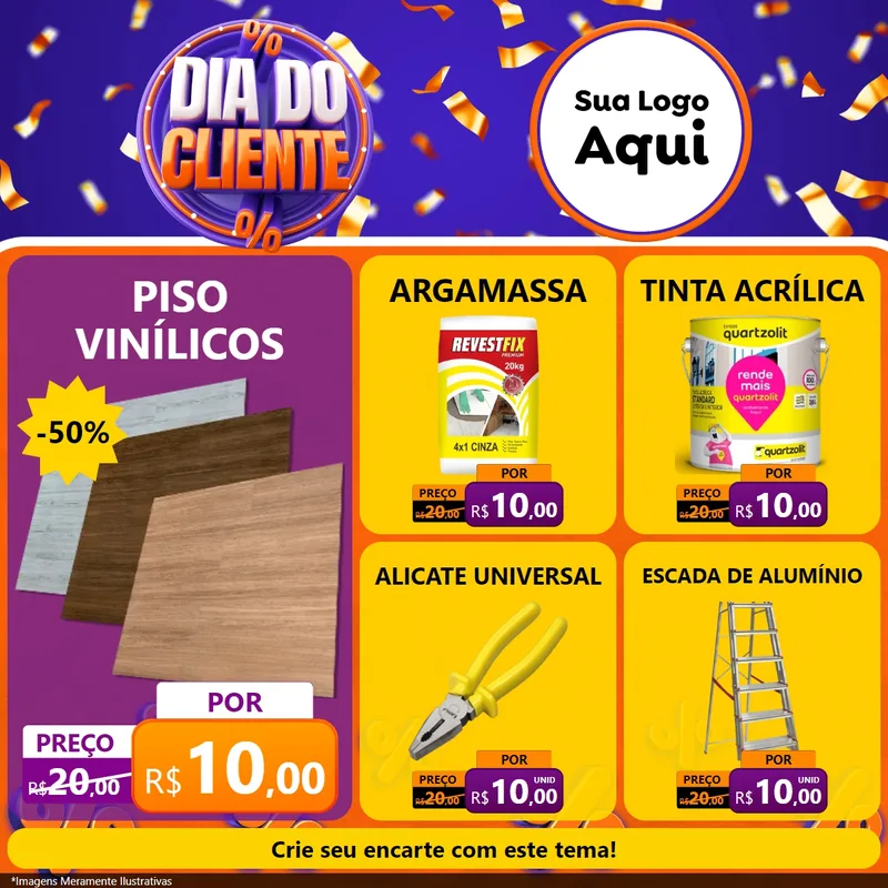 Modelo de Rede Social para Feed Facebook com o tema Dia do Cliente para Material para Construção