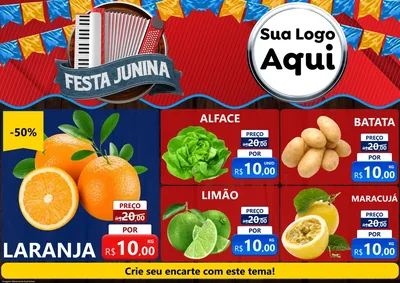 Modelo de Encarte para Encarte A4 Horizontal com o tema Festa Junina para Hortifrúti