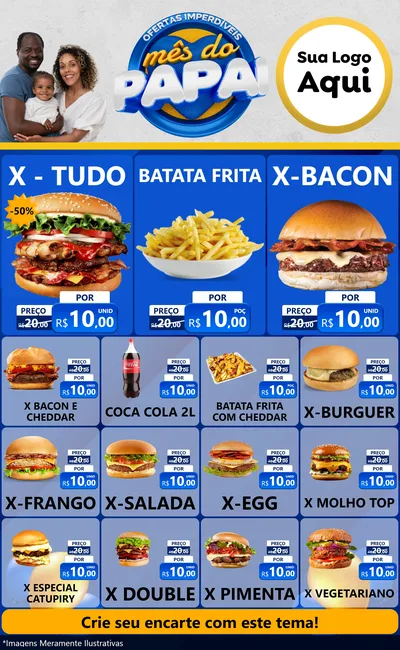 Modelo de Encarte para Encarte Grande com o tema Ofertas Imperdíveis Mês Do Papai para Hamburgueria