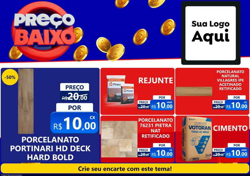 Modelo de Encarte para Encarte A4 Horizontal com o tema Preço Baixo para Pisos e revestimentos