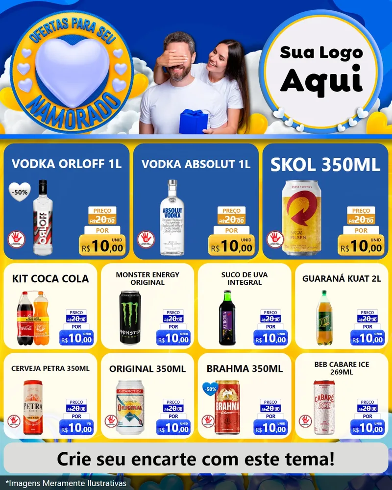 Modelo de Rede Social para Feed Instagram com o tema Ofertas Para Seu Namorado para Distribuidora de bebidas