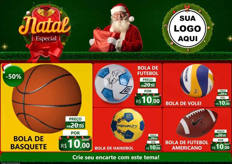 Modelo de Encarte para Encarte A4 Horizontal com o tema Natal Especial para Artigos Esportivos