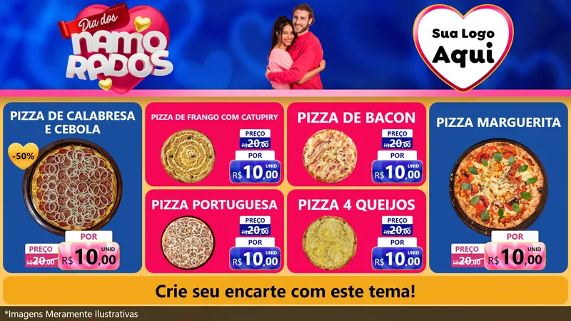 Modelo de TV para TV Horizontal com o tema Dia dos namorados para Pizzaria