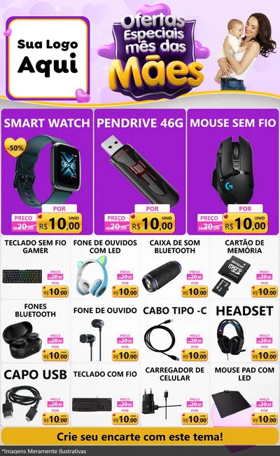 Modelo de Encarte para Encarte Grande com o tema Ofertas Especiais - Mês das Mães para Informática