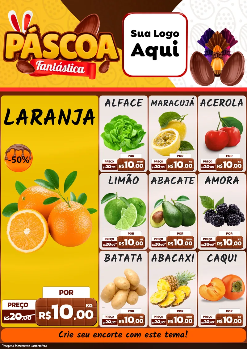 Modelo de Encarte para Encarte A4 Vertical com o tema Páscoa Fantástica para Hortifrúti