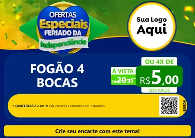 Modelo de Cartaz para Cartaz A4 Horizontal com o tema Ofertas Especiais Feriado da Independência para Móveis e Eletro