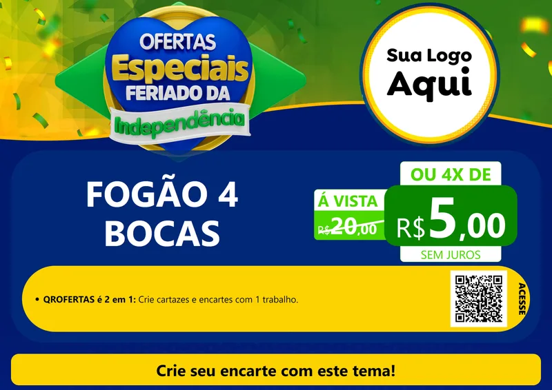 Modelo de Cartaz para Cartaz A4 Horizontal com o tema Ofertas Especiais Feriado da Independência para Móveis e Eletro