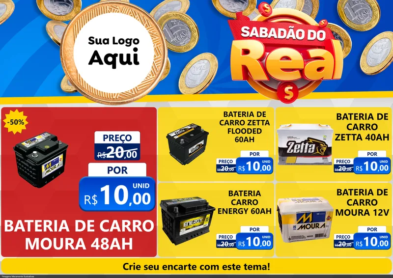 Modelo de Encarte para Encarte A4 Horizontal com o tema Sabadão do Real para Baterias Elétricas