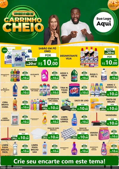 Modelo de Encarte para Encarte A4 Vertical com o tema Carrinho Cheio para Produtos de Limpeza