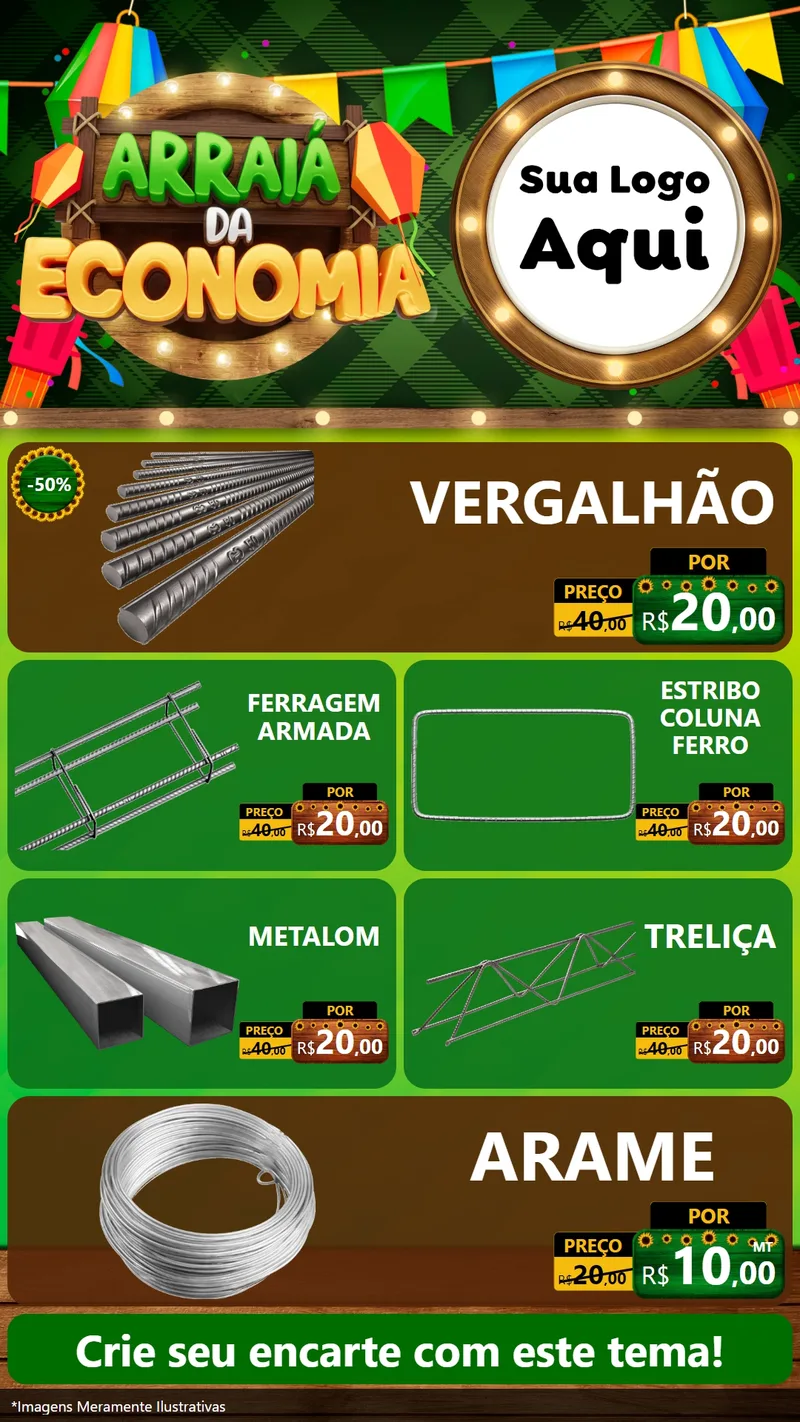 Modelo de TV para TV Vertical com o tema Arraiá de Economia para Ferragens
