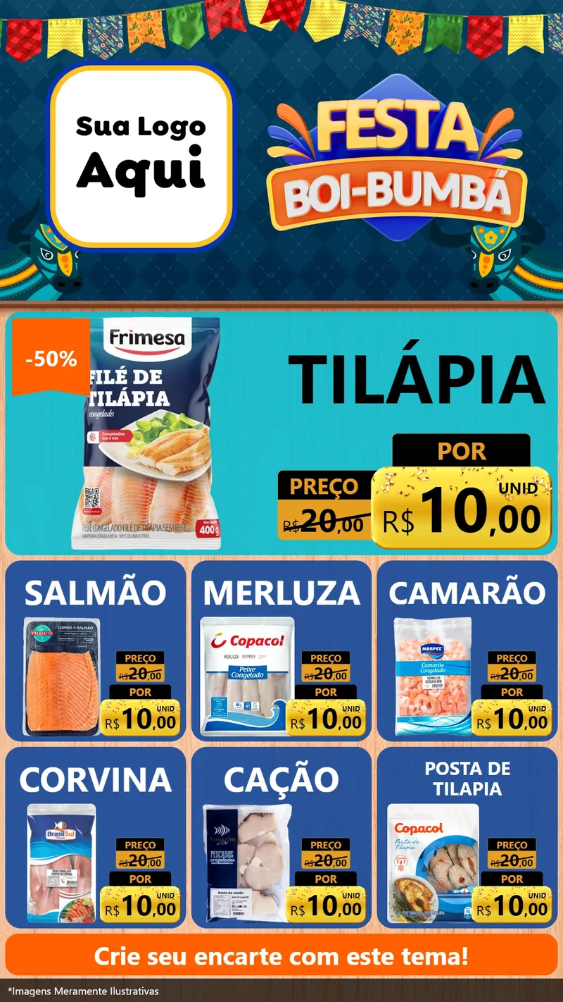 Modelo de Rede Social para Stories com o tema Festa Boi Bumbá para Peixaria