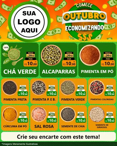 Modelo de Rede Social para Feed Instagram com o tema Comece Outubro Economizando para Produtos Naturais