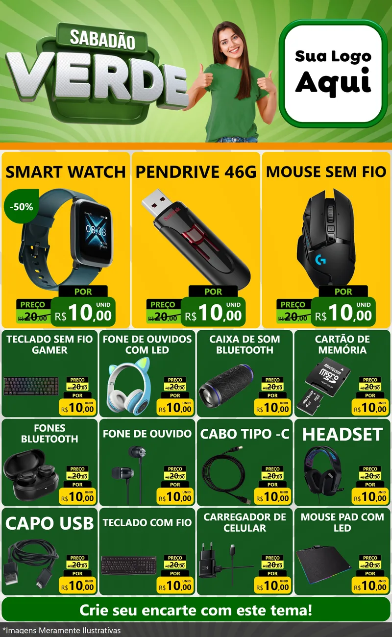 Modelo de Encarte para Encarte Grande com o tema Sabadão Verde para Informática