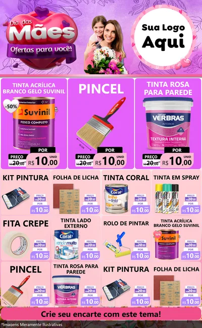 Modelo de Encarte para Encarte Grande com o tema Dia das Mães Ofertas para Você! para Tintas e Ferramentas