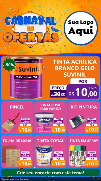 Modelo de Rede Social para Stories com o tema Carnaval de Ofertas para Tintas e Ferramentas