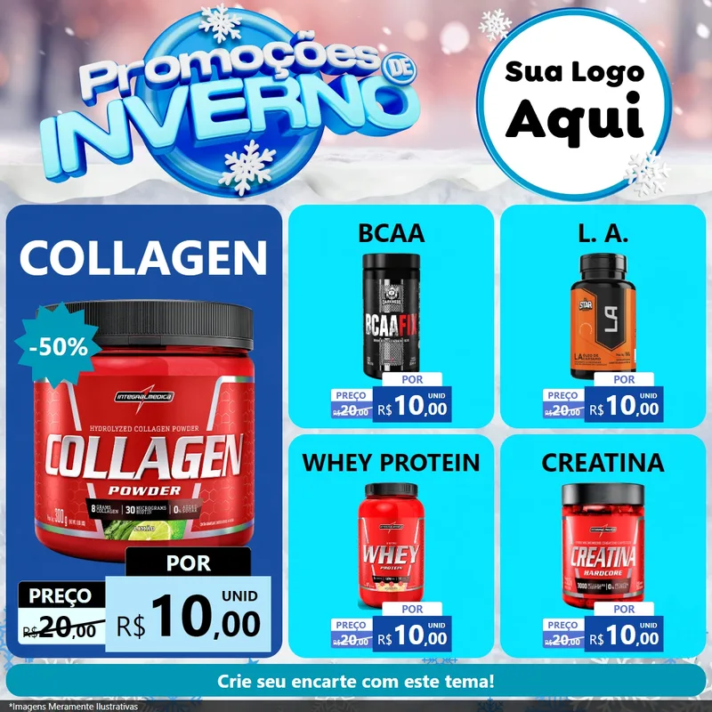 Modelo de Rede Social para Feed Facebook com o tema Promoções de Inverno para Suplementos alimentares