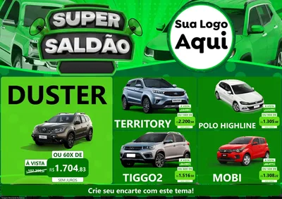 Modelo de Encarte para Encarte A4 Horizontal com o tema Super Saldão - Carros para Concessionaria de Carros