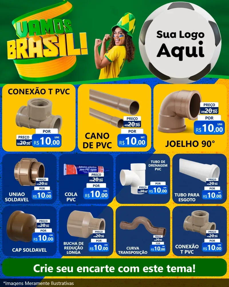 Modelo de Rede Social para Feed Instagram com o tema Vamos Brasil - Copa para Tubos e conexões