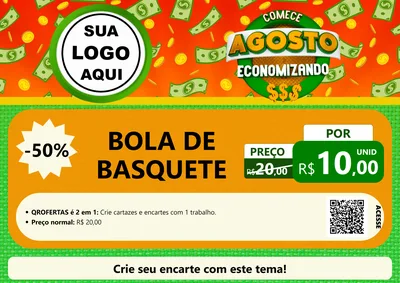 Modelo de Cartaz para Cartaz A4 Horizontal com o tema Comece Agosto Economizando para Artigos Esportivos