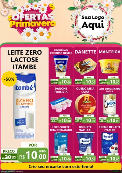 Modelo de Encarte para Encarte A4 Vertical com o tema Ofertas de Primavera para Frios e Laticínios