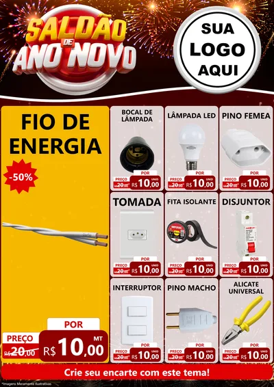 Modelo de Encarte para Encarte A4 Vertical com o tema Saldão de Ano Novo para Materiais Elétricos