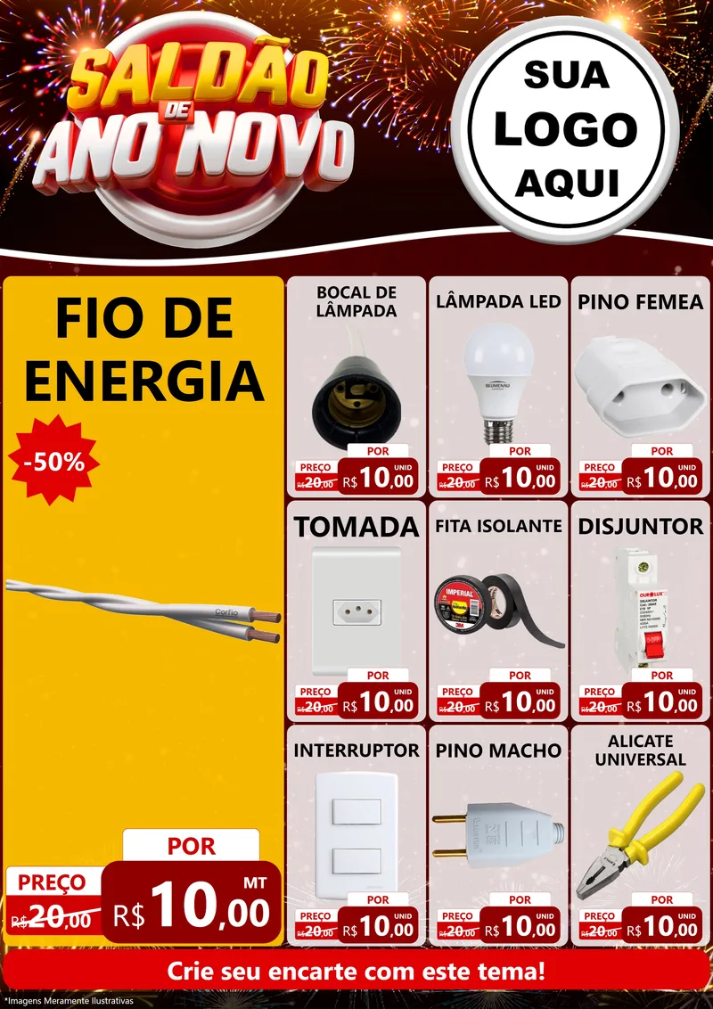 Modelo de Encarte para Encarte A4 Vertical com o tema Saldão de Ano Novo para Materiais Elétricos