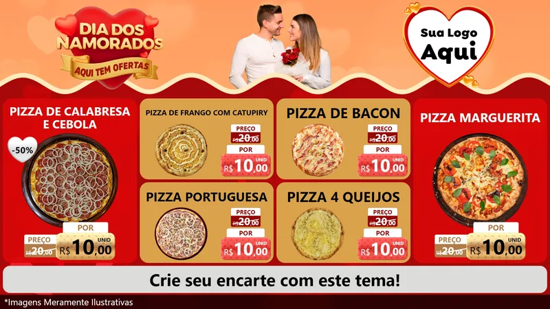 Modelo de TV para TV Horizontal com o tema Dia dos Namorados - Aqui Tem Ofertas para Pizzaria