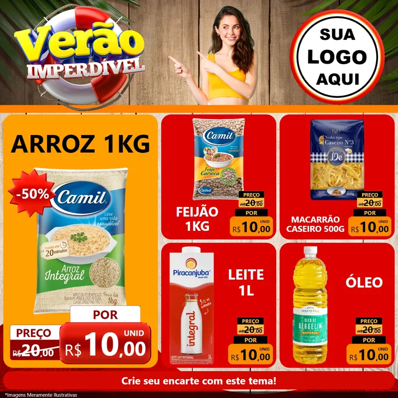 Modelo de Rede Social para Feed Facebook com o tema Verão Imperdível para Supermercado
