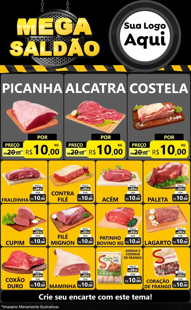 Modelo de Encarte para Encarte Grande com o tema Mega Saldão para Açougue