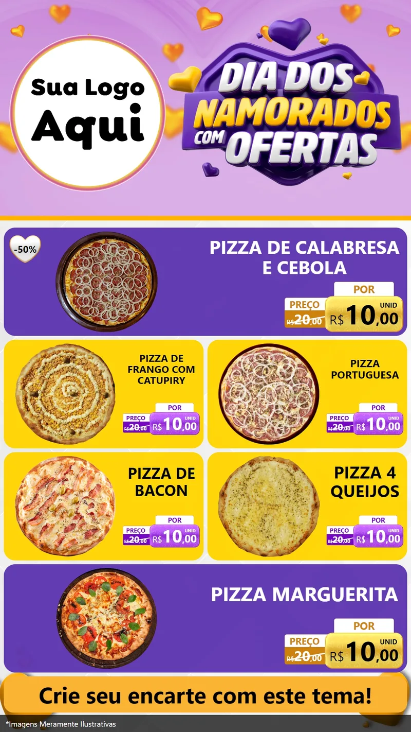 Modelo de TV para TV Vertical com o tema Dia Dos Namorados Com Ofertas para Pizzaria