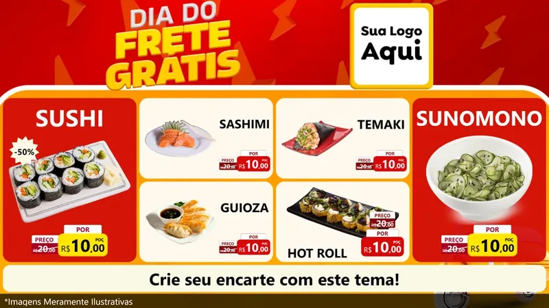 Modelo de TV para TV Horizontal com o tema Dia do Frete Grátis para Comida japonesa
