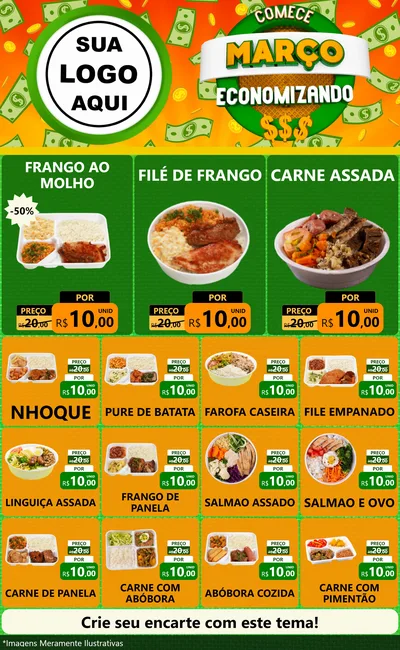 Modelo de Encarte para Encarte Grande com o tema Comece Março Economizando para Restaurante
