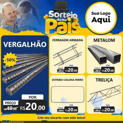 Modelo de Rede Social para Feed Facebook com o tema Sorteio Dia Dos Pais para Ferragens