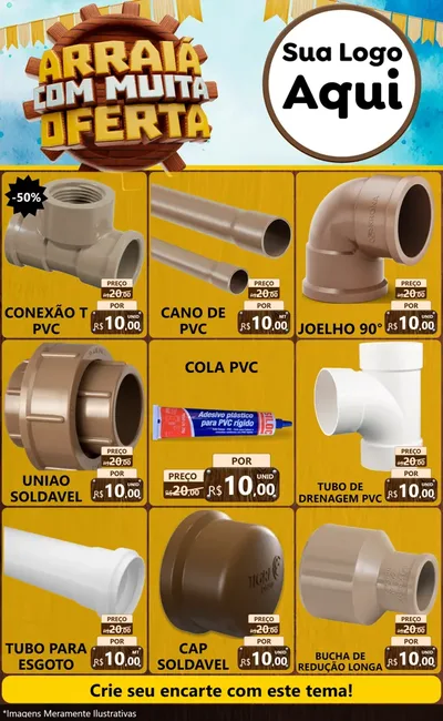 Modelo de Encarte para Encarte Grande com o tema Ofertas de São João - Junina para Tubos e conexões
